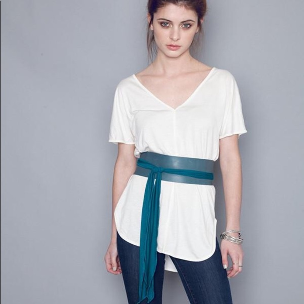Wide Leather Belt in Teal - One Size Fits All NEW